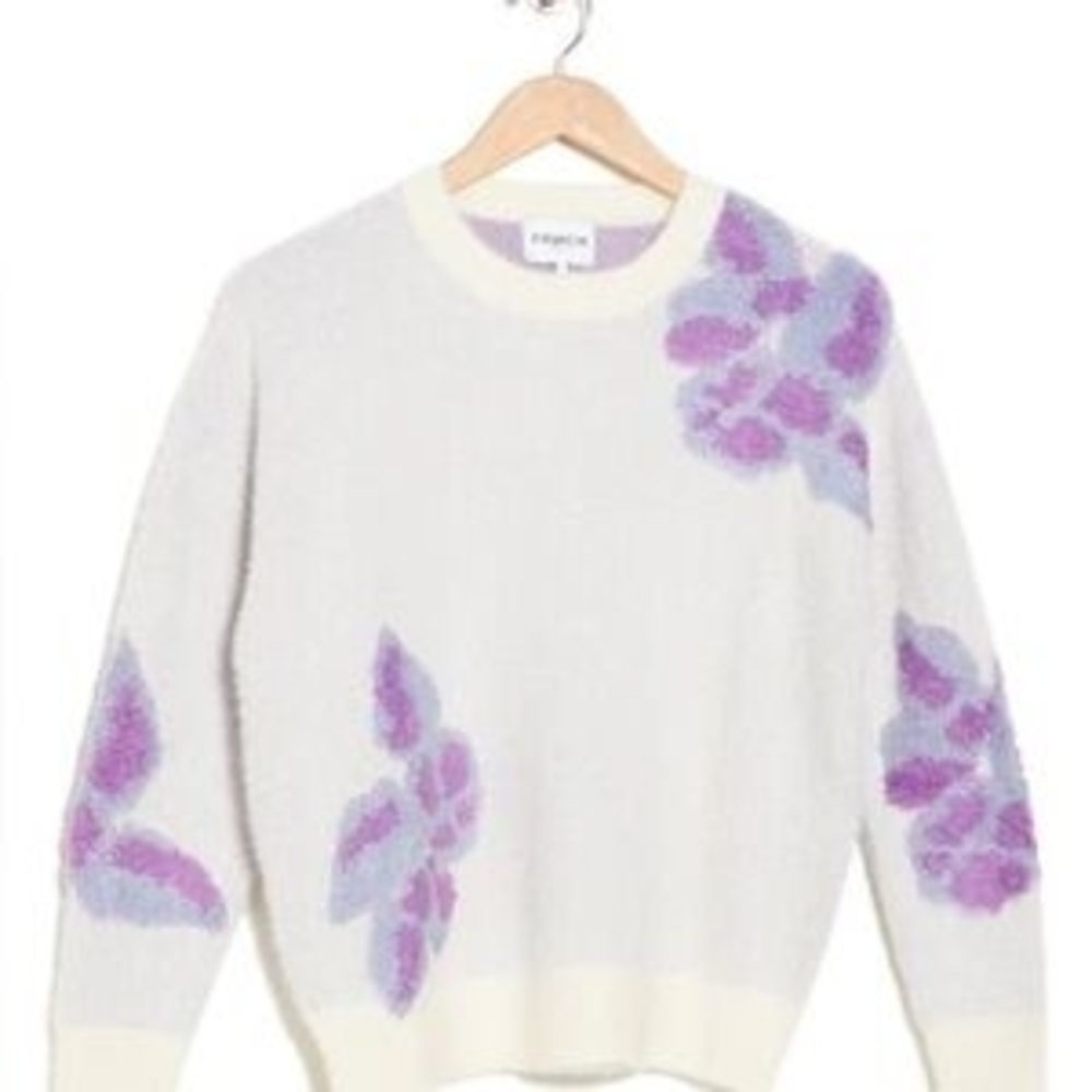 FRNCH White Sweater with Purple Floral Accents
